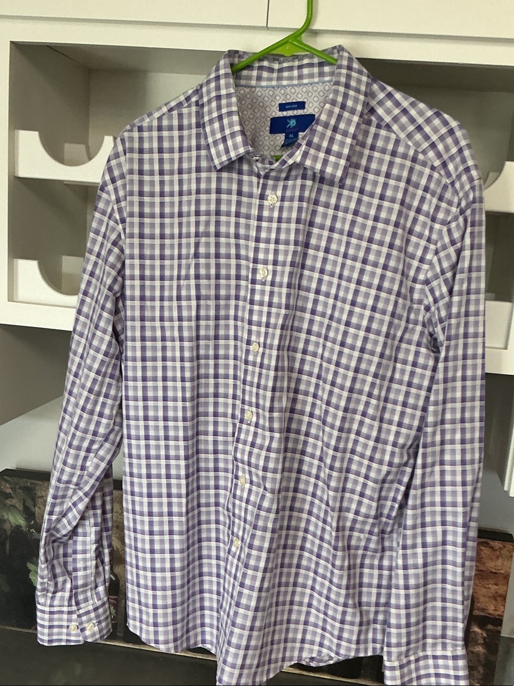 Egara Lavender and White Plaid Button-Down Shirt